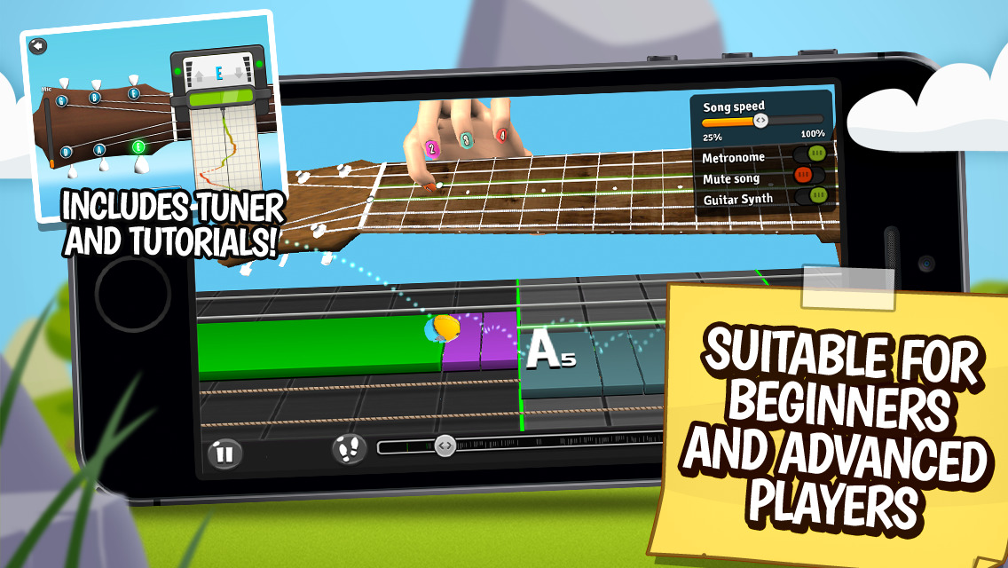 GuitarBots - The ultimate free learning game to play guitar tab riffs and chord songs including easy tuner, metronome, tutorial and lessons. screenshot-3