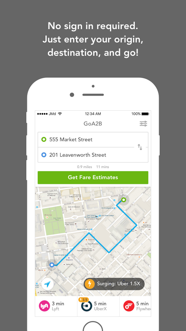 GoA2B - Fare Estimate Uber, Lyft u0026 Taxi Cab Rides